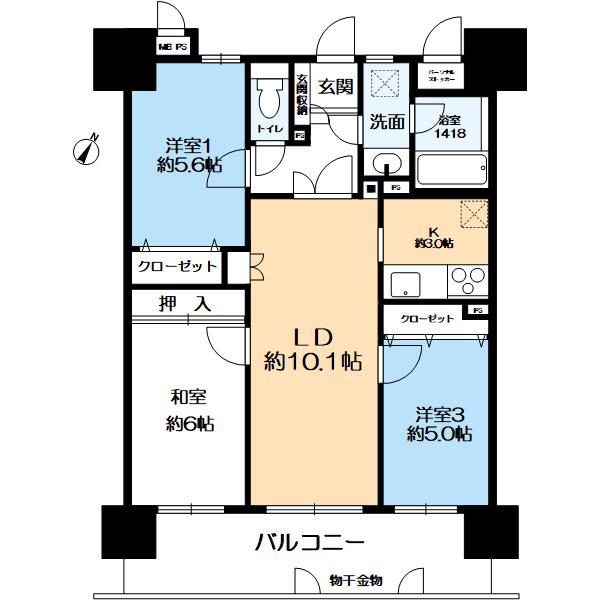 ライオンズマンション明石田町(3LDK/7階)の間取り写真