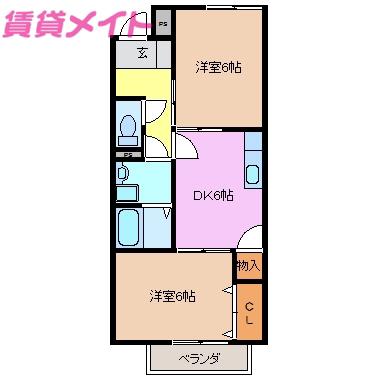 ANGELHOUSE東山(2DK/2階)の間取り写真