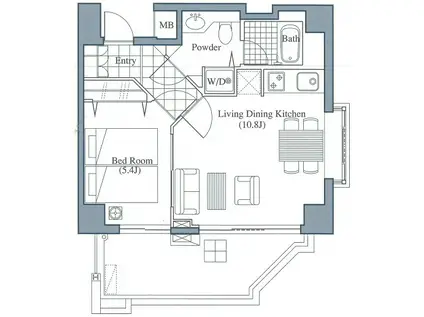 LANAI CLASSIC TOWER GARDEN VIEW(1LDK/5階)の間取り写真