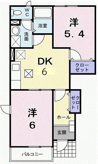 エスポワール2001(2DK/1階)の間取り写真