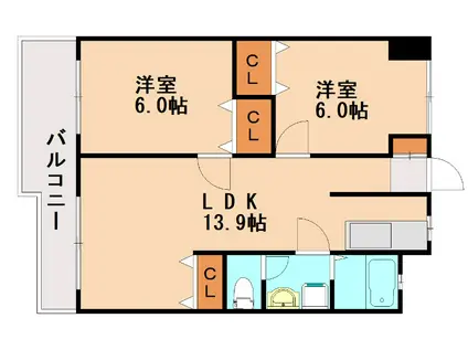 大橋アローハイム(2LDK/4階)の間取り写真