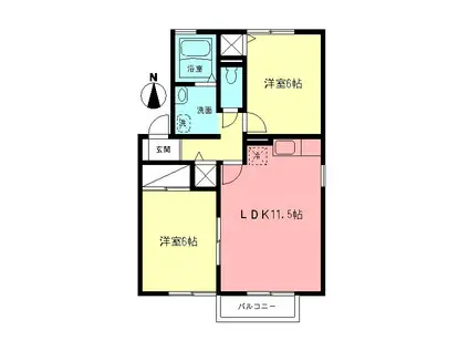 ウィズB(2LDK/2階)の間取り写真