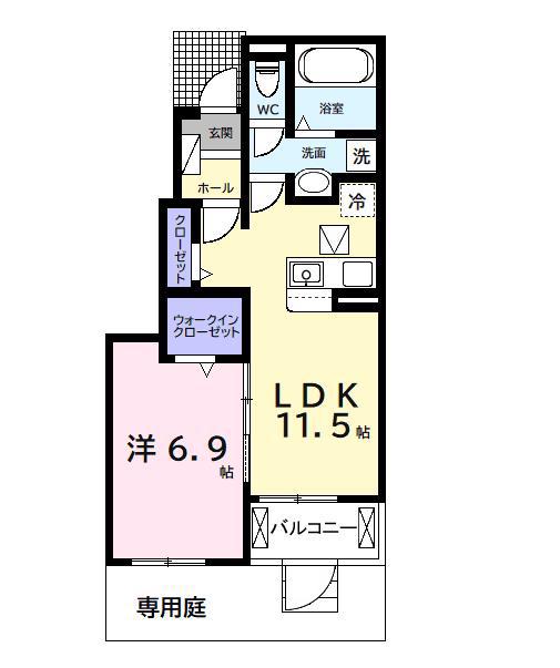 今津朝山アパートII(1LDK/1階)の間取り写真