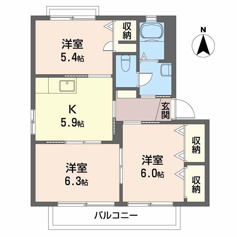 バリュージュ新町 A棟(3K/2階)の間取り写真