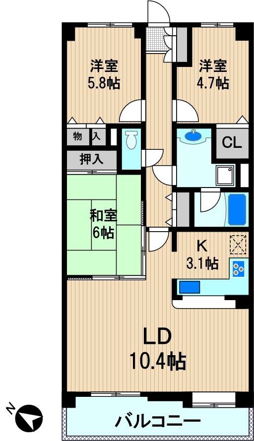 グリーンコーポ川崎ニューシティスクエア(3LDK/5階)の間取り写真