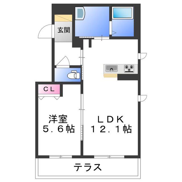 ベレオ本町(1LDK/2階)の間取り写真