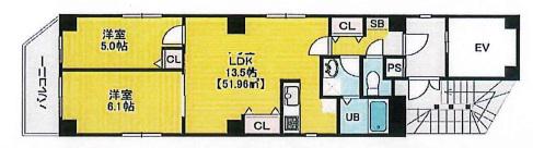 金太郎ヒルズ361(2LDK/8階)の間取り写真