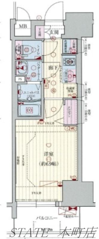 プレサンス阿波座駅前(1K/2階)の間取り写真