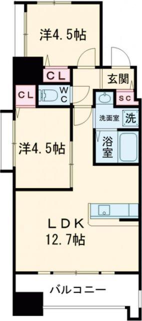 アポロ久留米東(2LDK/15階)の間取り写真