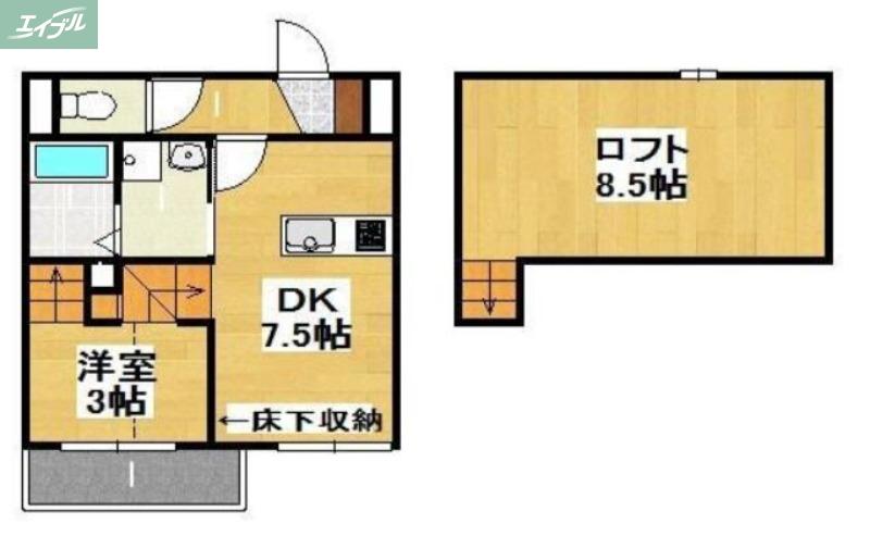 CUOREけやき通(1DK/2階)の間取り写真