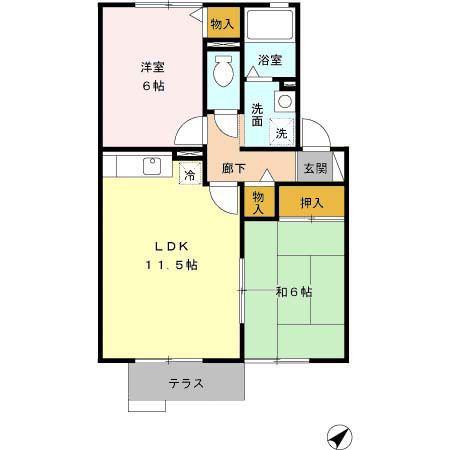 サニードゥウェリングII(2LDK/1階)の間取り写真