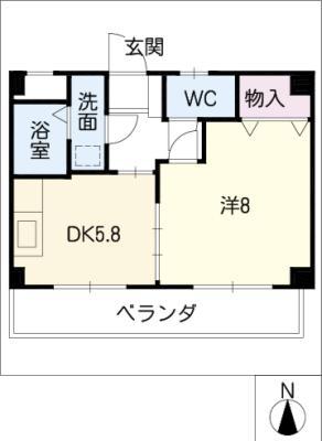 ヒルズ雅(1DK/2階)の間取り写真