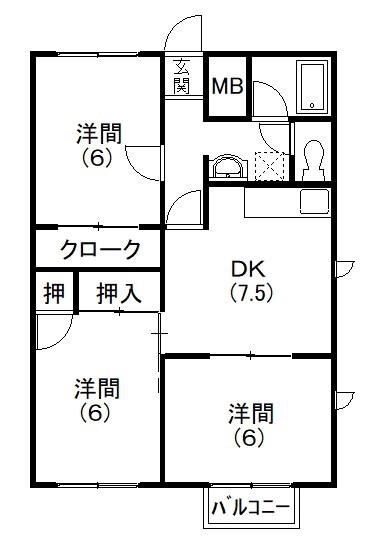 メゾンドふみII(3DK/2階)の間取り写真