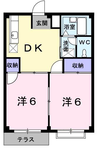グリーンハイツ厚川(2DK/1階)の間取り写真