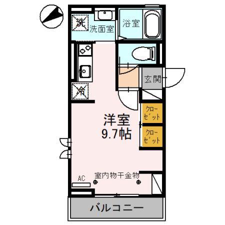 クラリス(ワンルーム/2階)の間取り写真