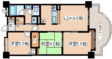 ベルレコルテ浜辺(3LDK/12階)の間取り写真