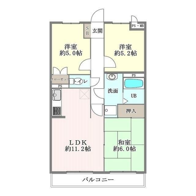 美晴マンションA棟(3LDK/1階)の間取り写真