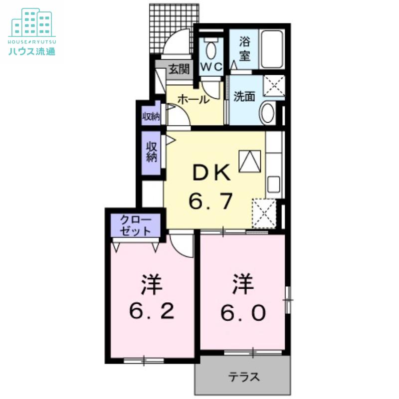 グリーンフィールドながた(2DK/1階)の間取り写真