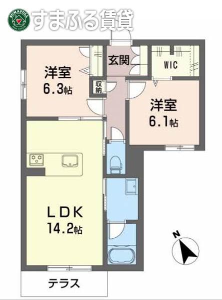 レフィシア城南(2LDK/1階)の間取り写真