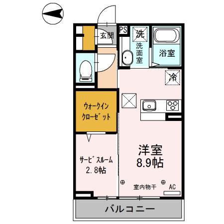 グランノール渚 W棟(1LDK/1階)の間取り写真