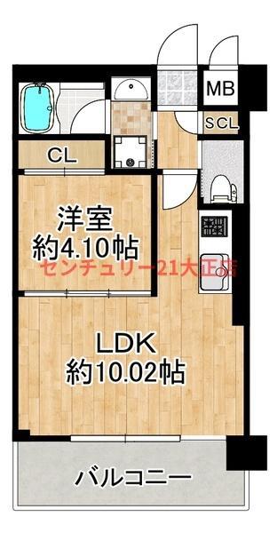 プレジオ弁天町(1LDK/10階)の間取り写真