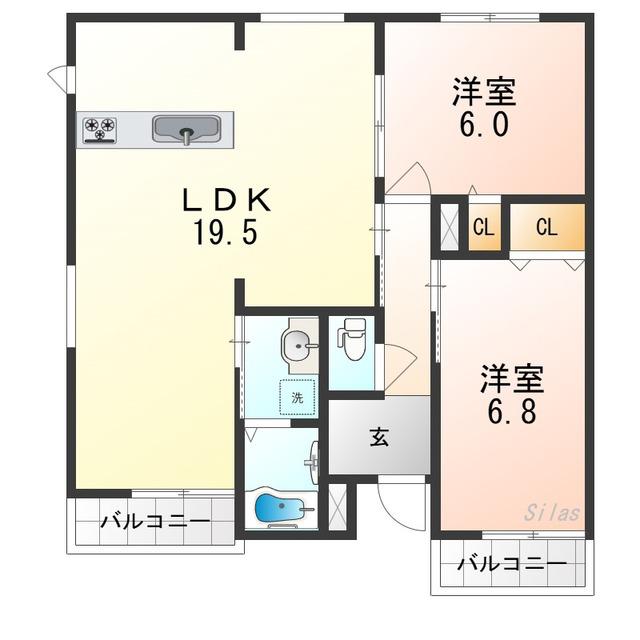 エトワールヴィル-R小阪本町ザ・レジデンス(2LDK/1階)の間取り写真