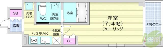 レジディア仙台上杉(1K/14階)の間取り写真