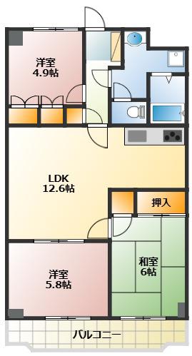 ロイヤルシティ東戸塚A棟(3LDK/3階)の間取り写真