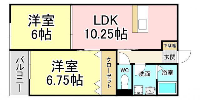 エルソル茶屋町(2LDK/1階)の間取り写真