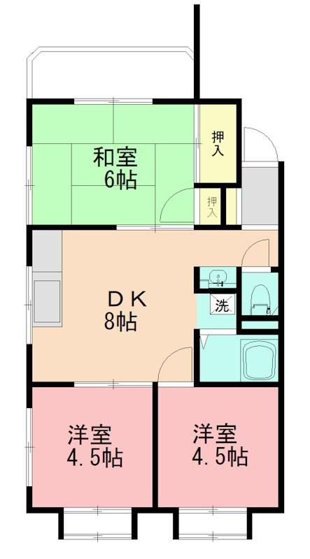 平作マンション(3DK/1階)の間取り写真