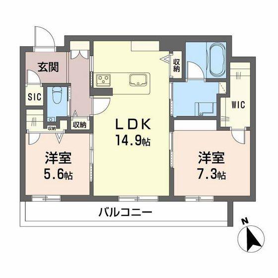 プレミアス赤坂けやき通(2LDK/2階)の間取り写真