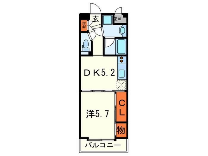 六甲グリーンビュー(1DK/2階)の間取り写真