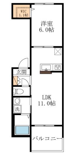 大倉山一丁目ヘーベルメゾン(1LDK/2階)の間取り写真