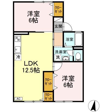 アネックス遠藤 B棟(2LDK/1階)の間取り写真