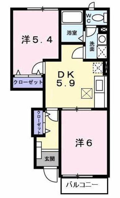 セレッソB(2DK/1階)の間取り写真