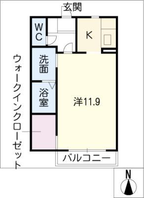 ディアス竜美丘 A棟(1K/2階)の間取り写真