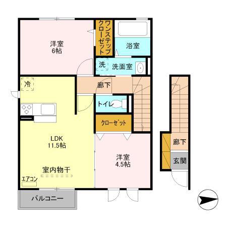 ガーディアン上野(2LDK/2階)の間取り写真
