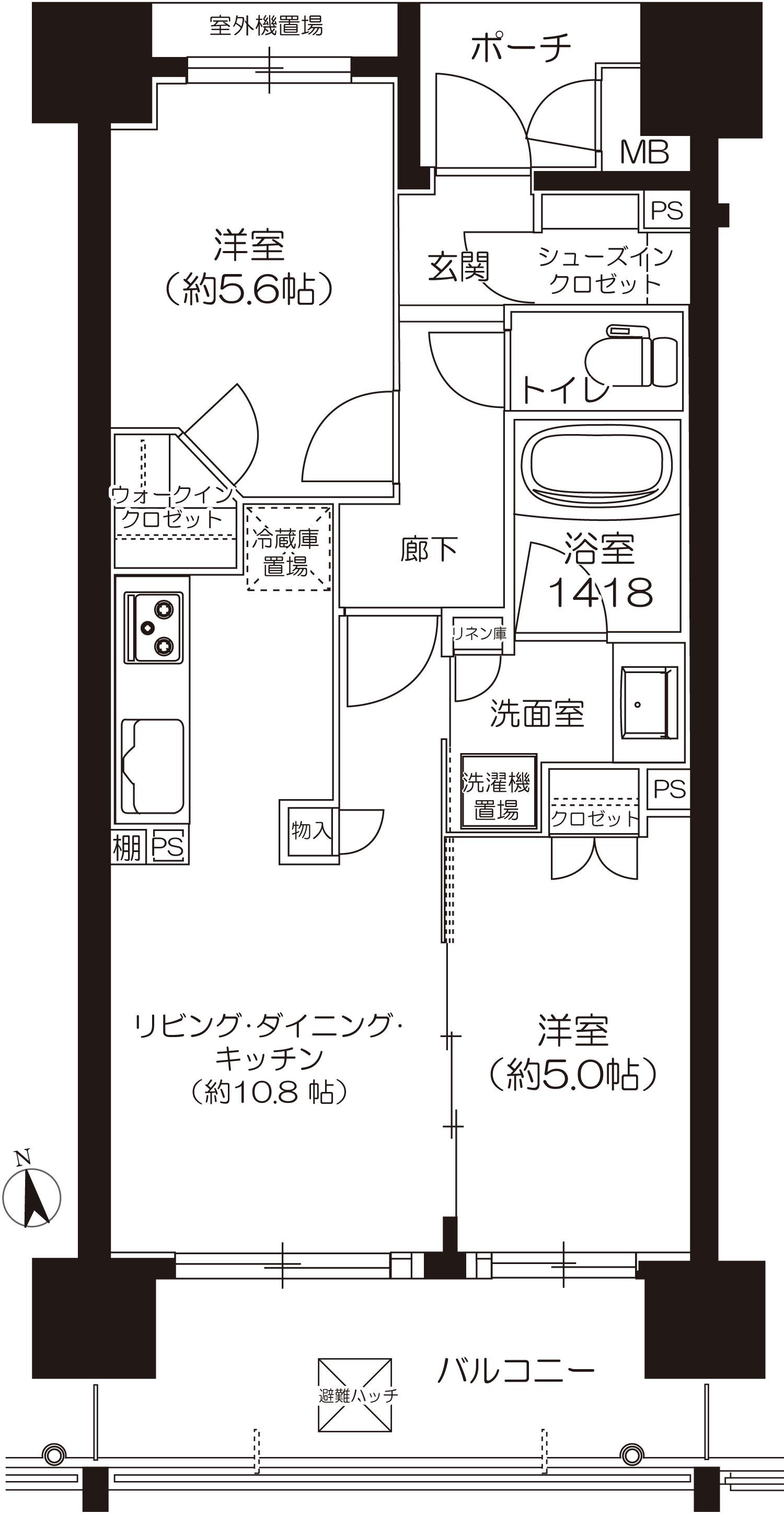 クオリア松屋町(2LDK/2階)の間取り写真