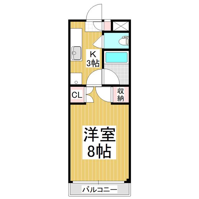 JR篠ノ井線 広丘駅 徒歩12分 4階建 築37年(1K/3階)の間取り写真