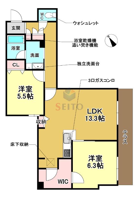 シャーメゾン ペイ ドゥ レーヴ(2LDK/1階)の間取り写真