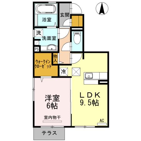 AQUA HILLS A(1LDK/1階)の間取り写真