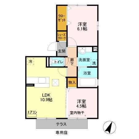 TIARAII(2LDK/1階)の間取り写真
