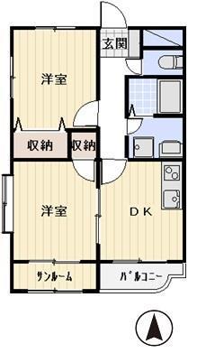 エストバレーAZONO(2DK/3階)の間取り写真