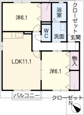 セジュール桜町(2LDK/2階)の間取り写真