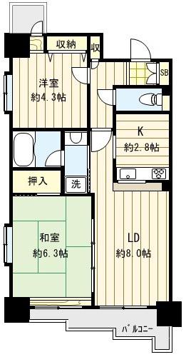 デュー四ツ木(2LDK/3階)の間取り写真
