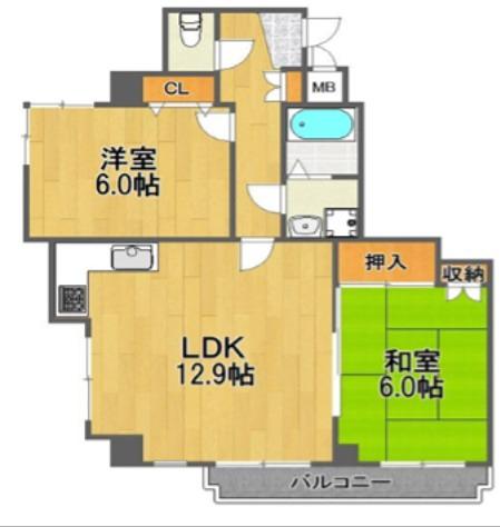 プラーズ追分(2LDK/6階)の間取り写真