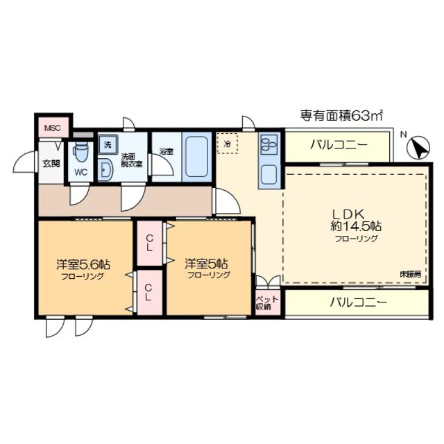 エトワールヴァリ プリミエ(2LDK/4階)の間取り写真