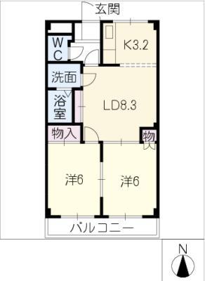 グリーンヒルスギ(2LDK/1階)の間取り写真