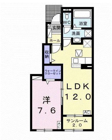 フリーデンレジデンス八代(1LDK/1階)の間取り写真