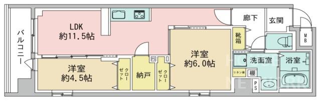 デュオフラッツ京都四条(2LDK/3階)の間取り写真
